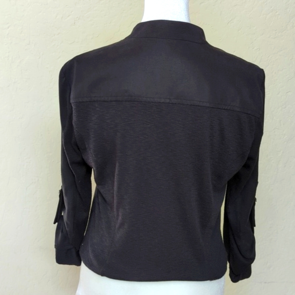 Rachel Rachel Roy Black Mixed Media Moto Style Cropped Jacket Size Medium - Picture 10 of 12